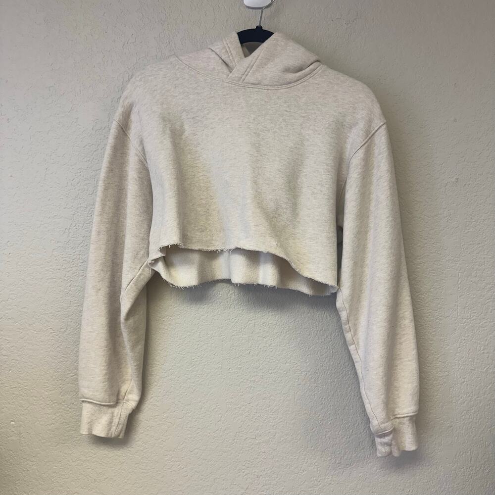 Aritzia TNA Cozy Fleece Perfect Cropped Hoodie Heathered Ecru